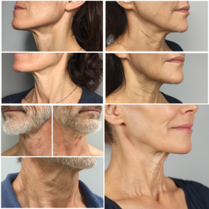 幹細胞治療症例写真:エクソソーム注入（幹細胞培養上清液）による首の横じわ改善