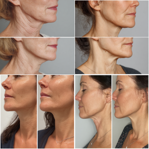 幹細胞治療症例写真:エクソソーム注入（幹細胞培養上清液）による首の横じわ改善